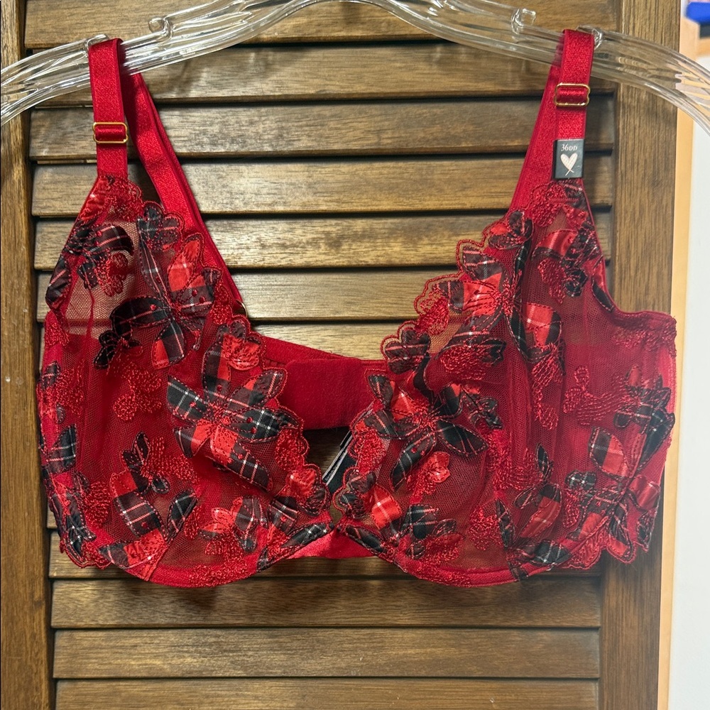 Victoria's Secret Red Plaid Lace Bra